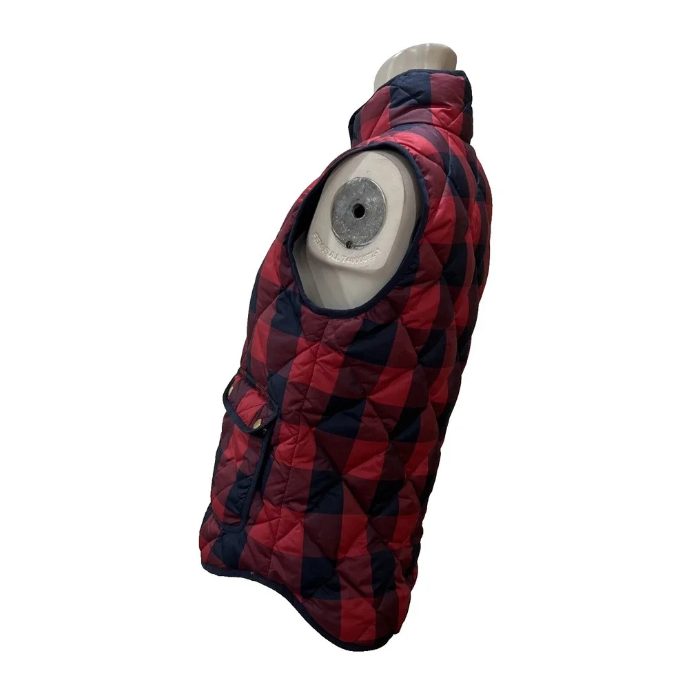 J. CREW Excursion Puffer Down Vest Tartan Buffalo Plaid Red Navy B0255  XS